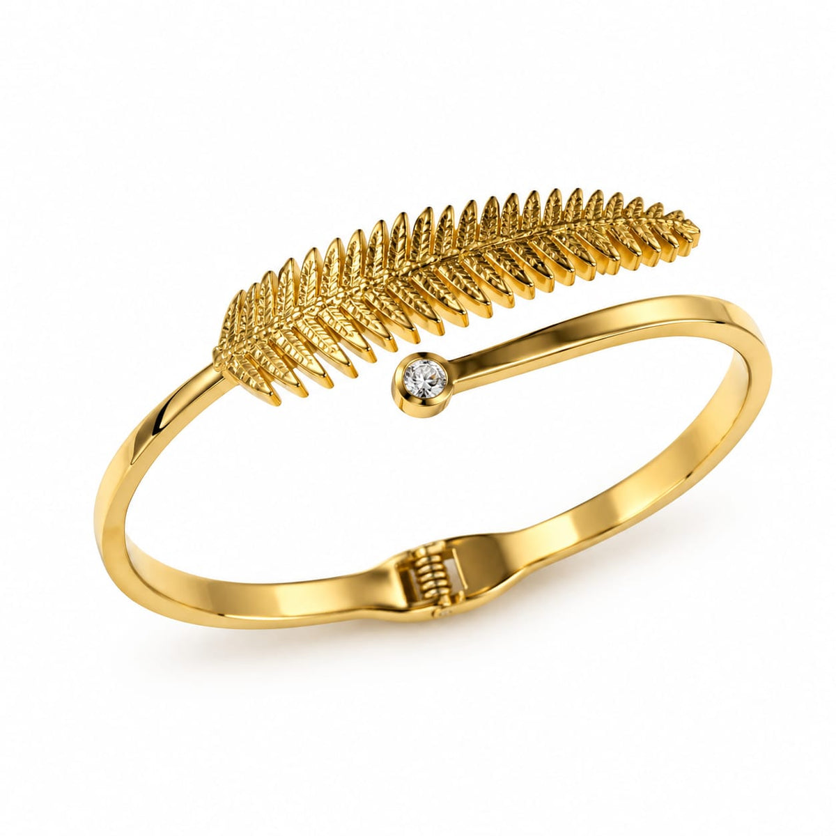 Golden Fern Leaf Crystal Cuff Bracelet