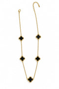 Elegant Black Clover Charm Gold Necklace