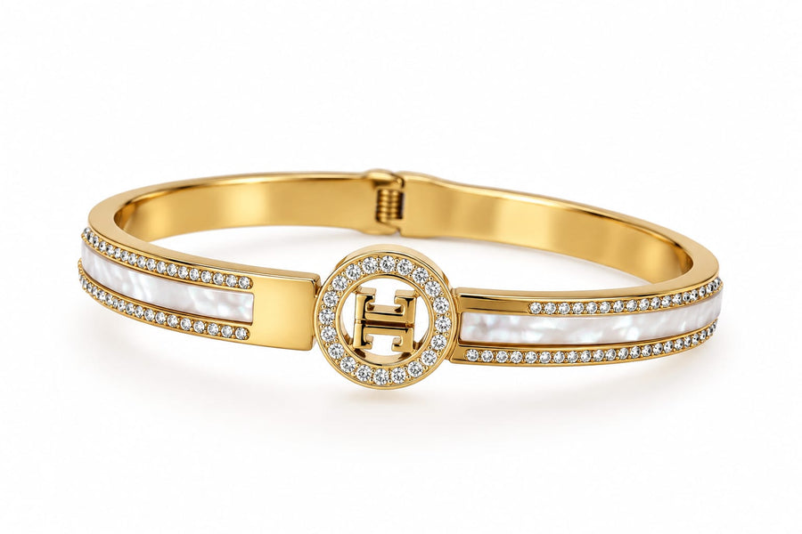 Luxury Gold Pearl Crystal Cuff Bracelet