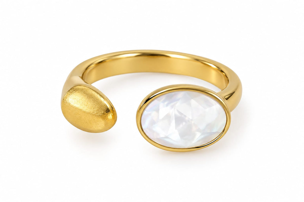 Golden Pearl Open Cuff Ring