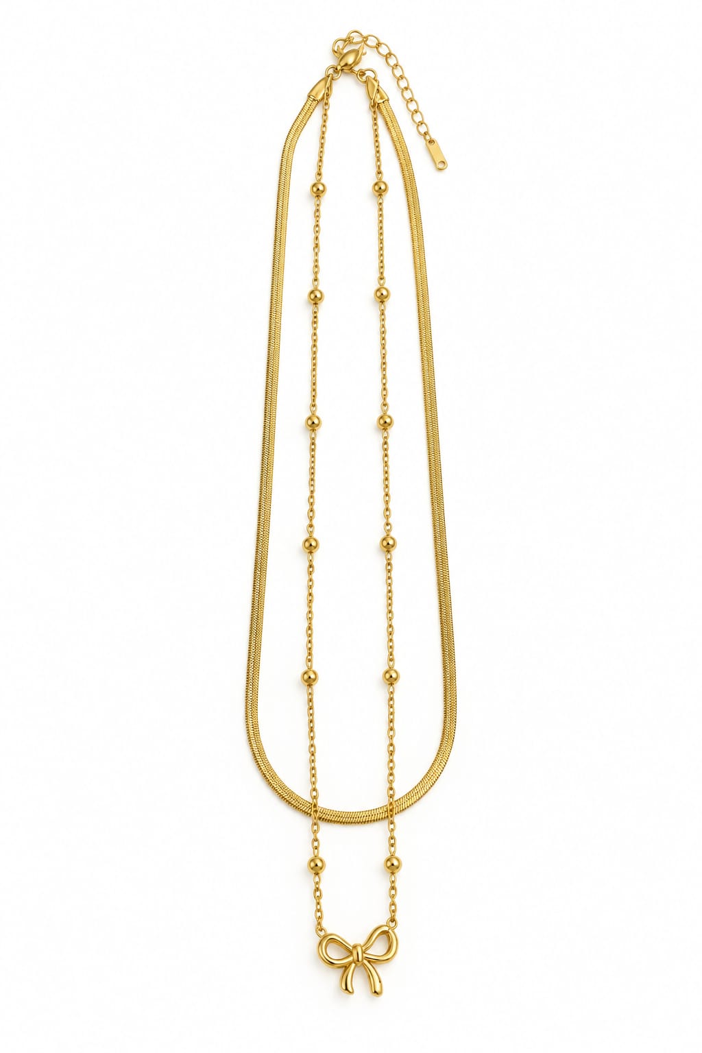 Elegant Gold Layered Bow Charm Necklace