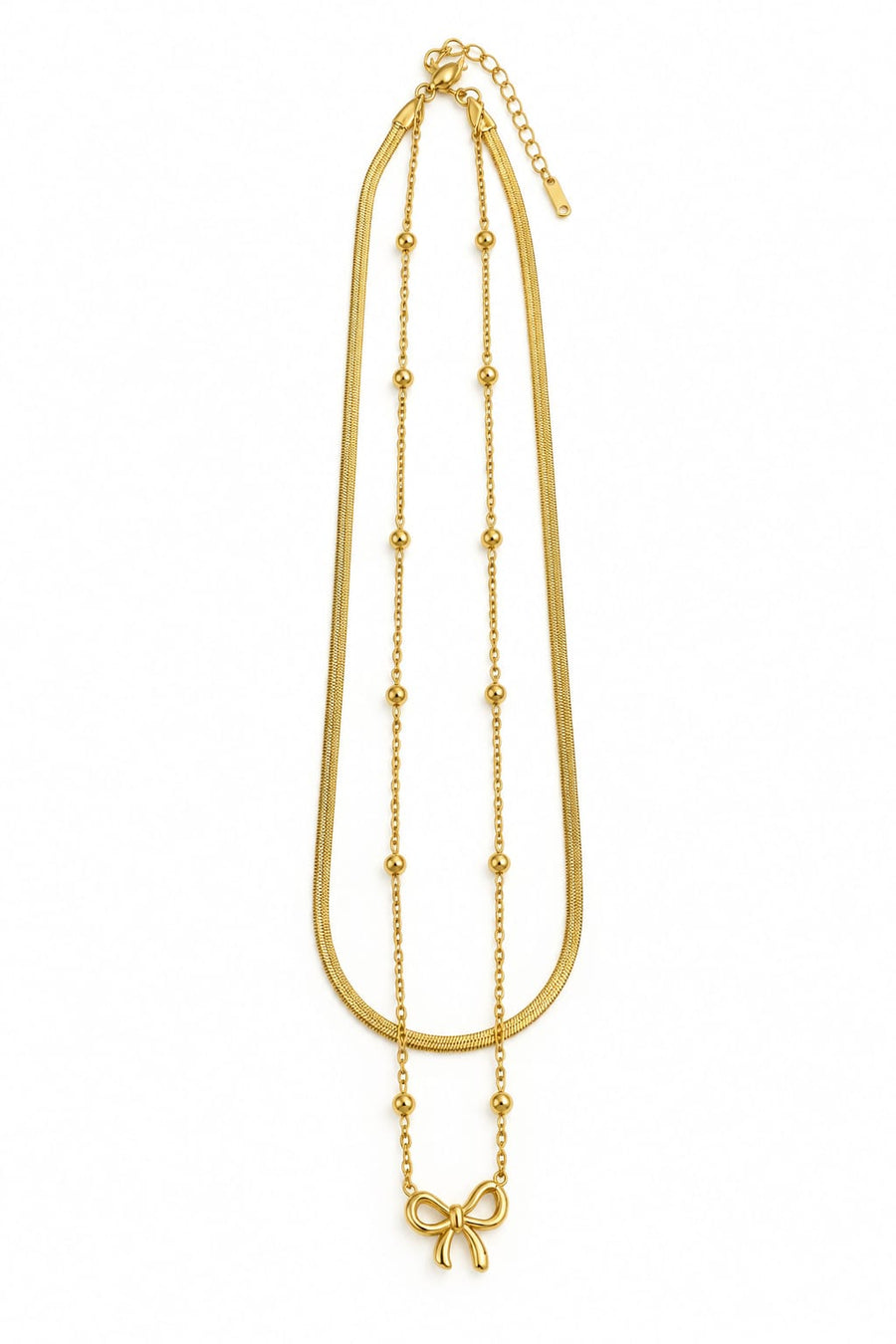 Elegant Gold Layered Bow Charm Necklace