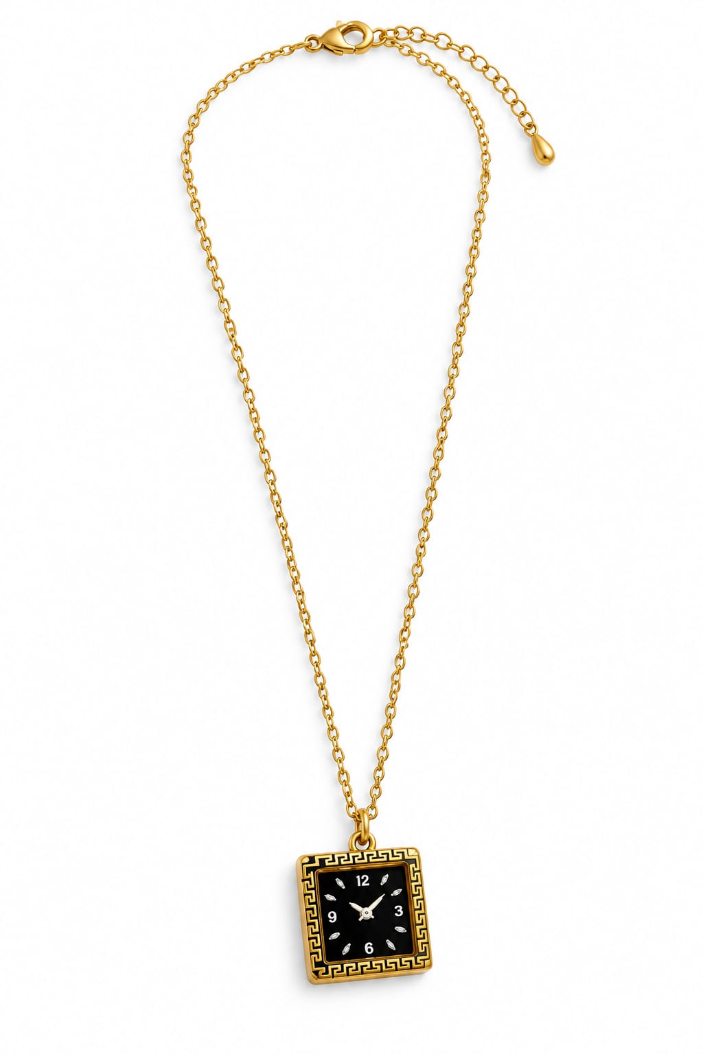 Elegant Square Watch Pendant Necklace – Gold