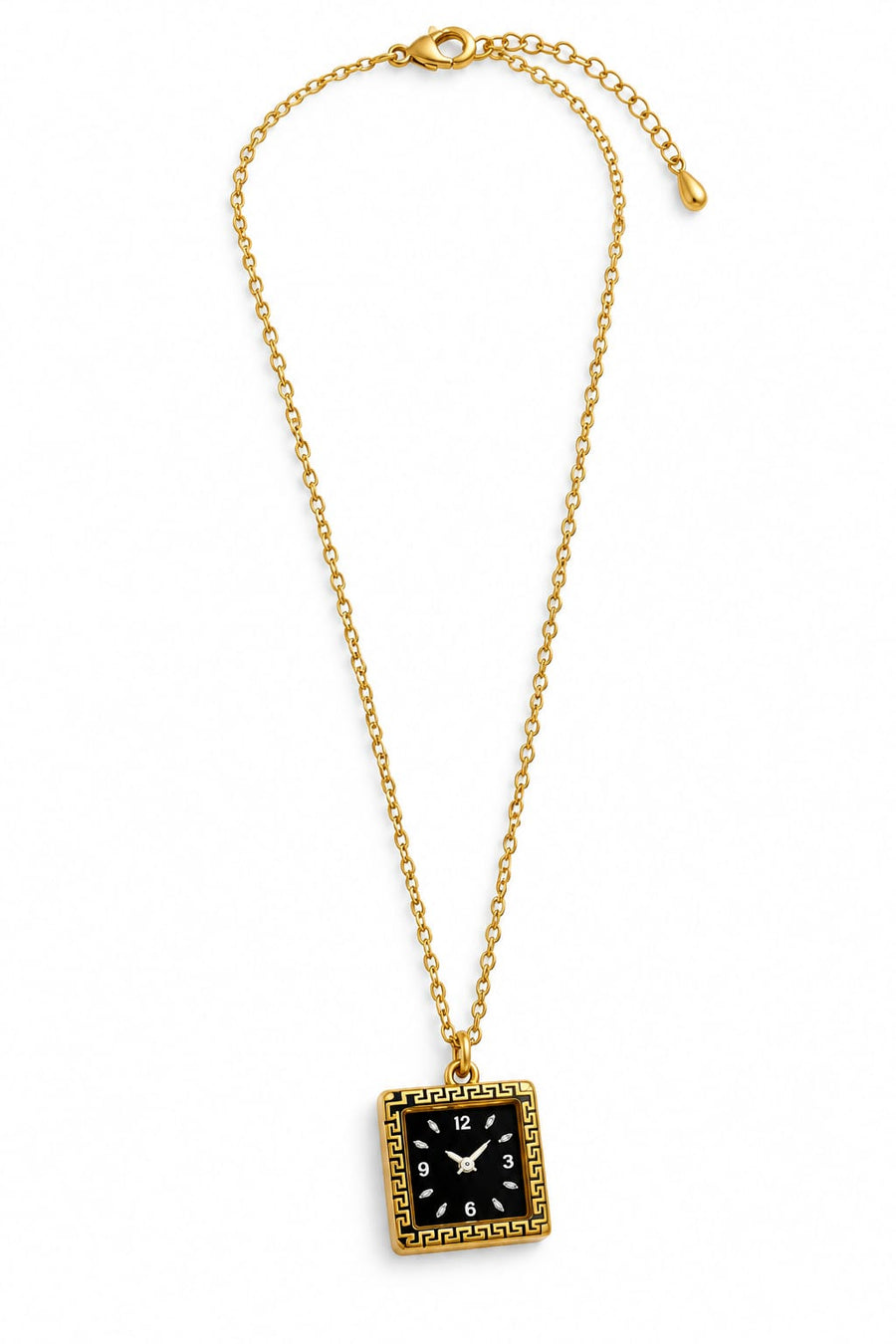 Elegant Square Watch Pendant Necklace – Gold